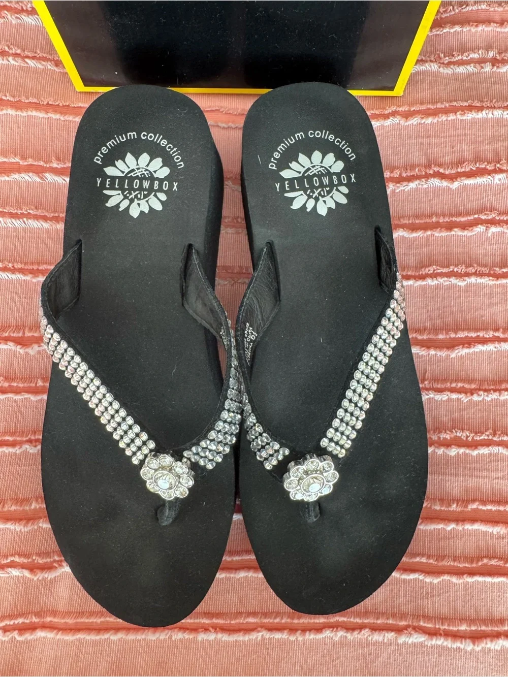 Yellow Box Black Jeweled Thong Sandals - Picture 2 of 5